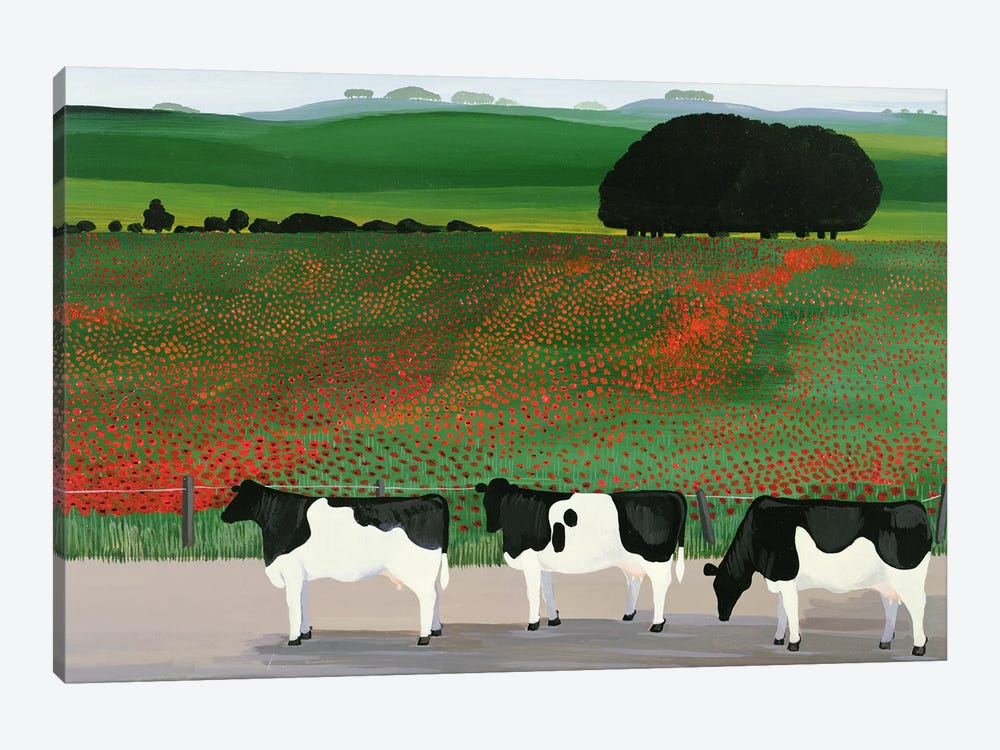 Cows And Poppies by Maggie Rowe 1-piece Canvas Print