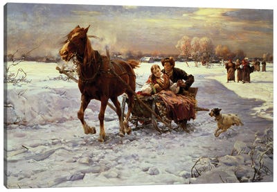 Lovers in a sleigh Canvas Art Print