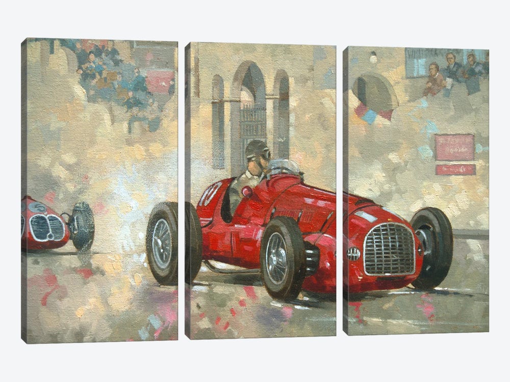 Whitehead's Ferrari Passing The Pavillion, Jersey by Peter Miller 3-piece Canvas Art Print