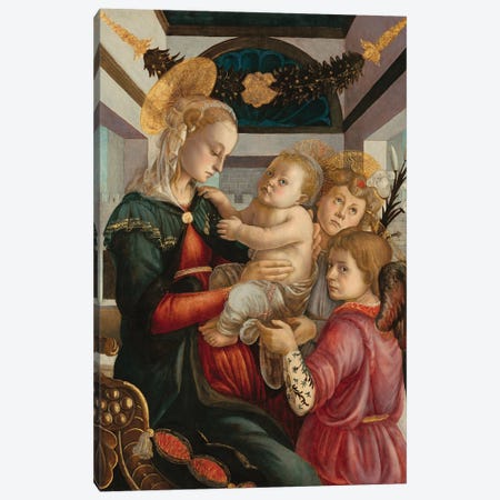 Madonna And Child With Angels, 1465-70 Canvas Print #BMN13431} by Sandro Botticelli Canvas Artwork