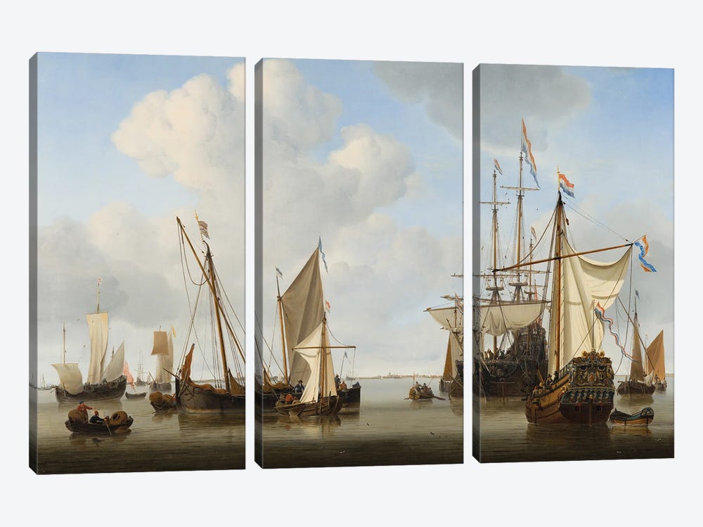 Ships In The Roads, 1658 by Willem van de Velde the Younger 3-piece Canvas Artwork