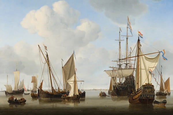 Sailboats: Ships In The Roads, 1658 by Willem van de Velde the Younger
