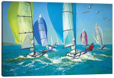 Boats With Spinnakers Out Canvas Art Print - Turquoise Art