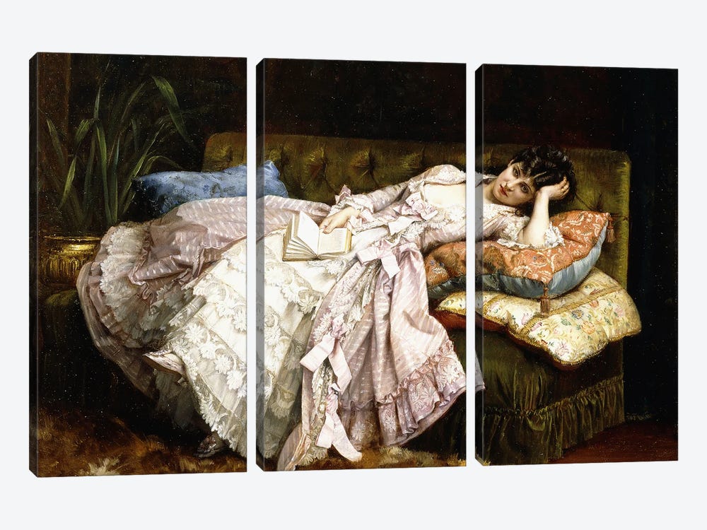 A Reclining Beauty by Auguste Toulmouche 3-piece Art Print