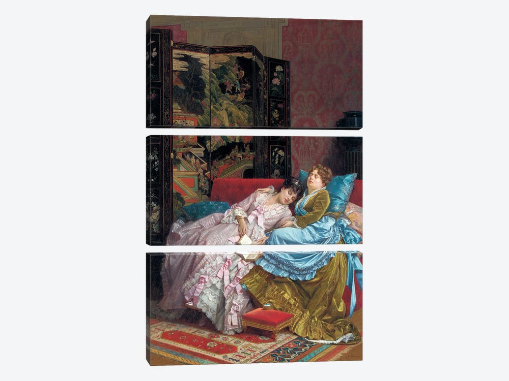 An Afternoon Idyll by Auguste Toulmouche 3-piece Canvas Wall Art