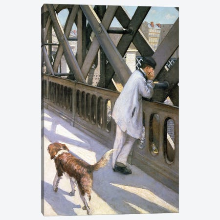 Le Pont de L'Europe: detail of a resting man and a dog, 1876  Canvas Print #BMN1346} by Gustave Caillebotte Canvas Wall Art