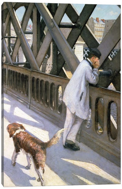 Le Pont de L'Europe: detail of a resting man and a dog, 1876  Canvas Art Print - Gustave Caillebotte