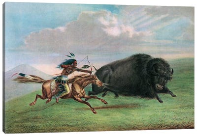 After Buffalo Hunt Canvas Art Print - George Catlin