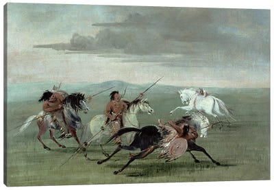 Commanche Feats Of Martial Horsemanship Canvas Art Print - George Catlin