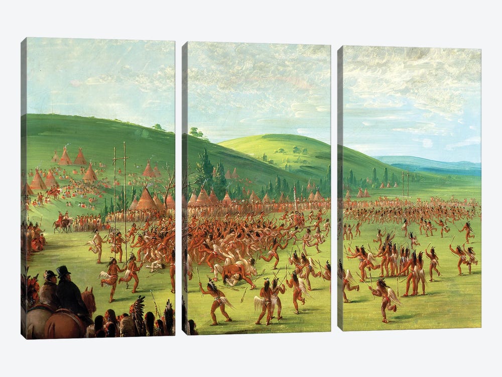 Indian Ball Game by George Catlin 3-piece Canvas Artwork