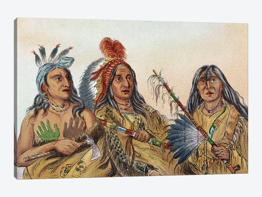Indians of America: Portrait Of Sioux Chiefs Whose Rivalry Was Constant by George Catlin 1-piece Canvas Art Print