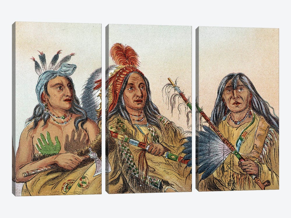 Indians of America: Portrait Of Sioux Chiefs Whose Rivalry Was Constant by George Catlin 3-piece Art Print