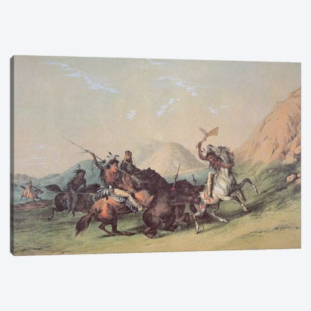 Native Americans Killing A Bear Canvas Print #BMN13474} by George Catlin Canvas Art Print