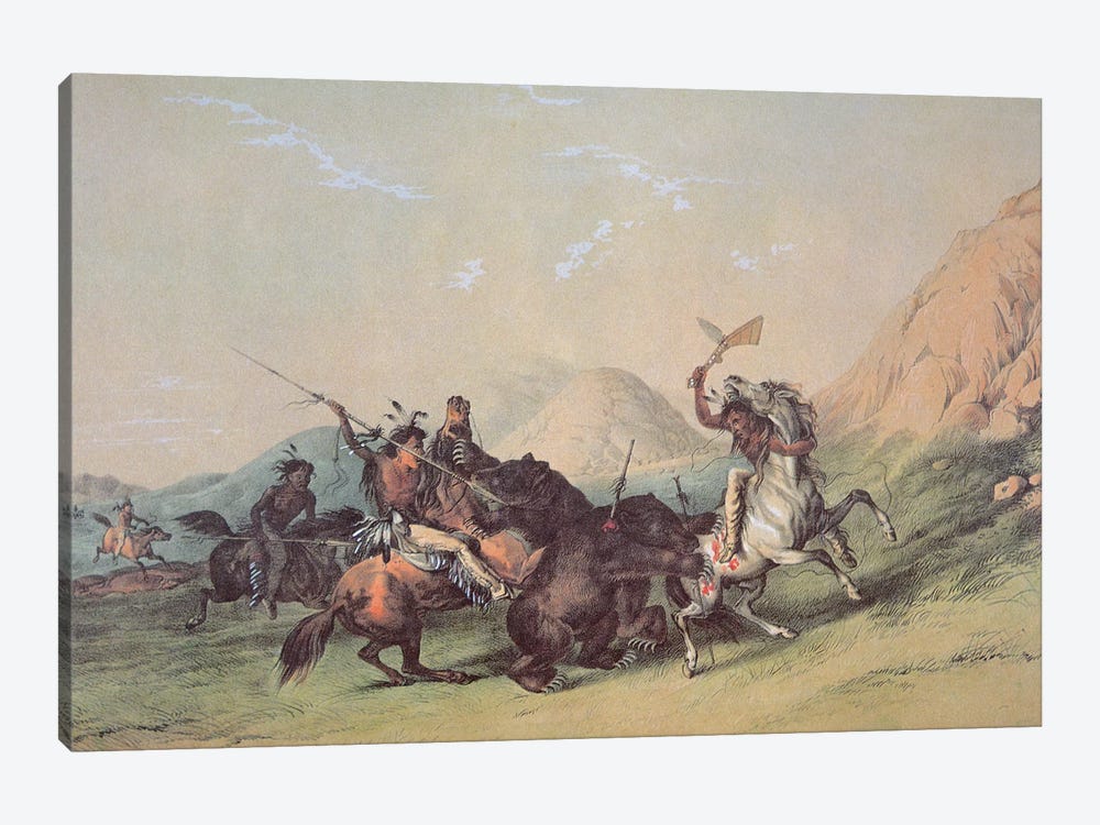 Native Americans Killing A Bear by George Catlin 1-piece Canvas Art