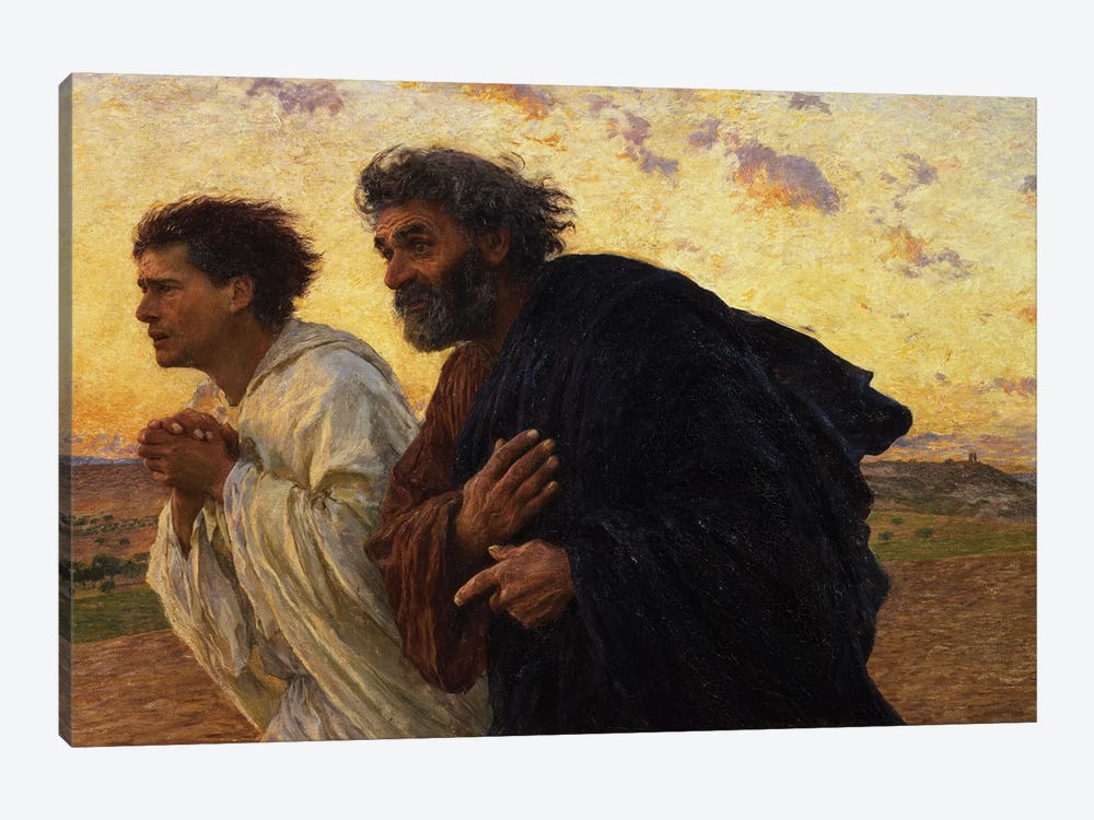 The Disciples Peter and John Running to the Sepulchre on the Morning of the Resurrection, c.1898  by Eugene Burnand 1-piece Canvas Wall Art