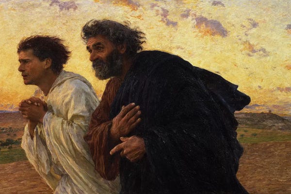 Religious Figures: The Disciples Peter and John Running to the Sepulchre on the Morning of the Resurrection, c.1898  by Eugene Burnand