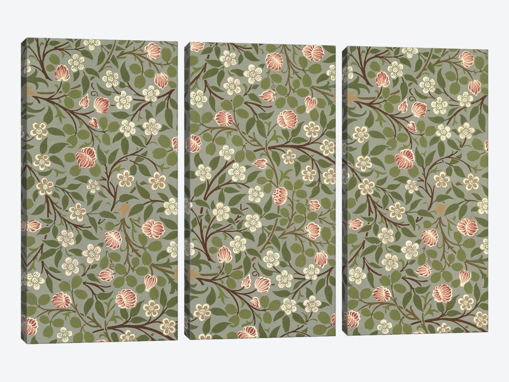 Small Pink And White Flower by William Morris 3-piece Canvas Print