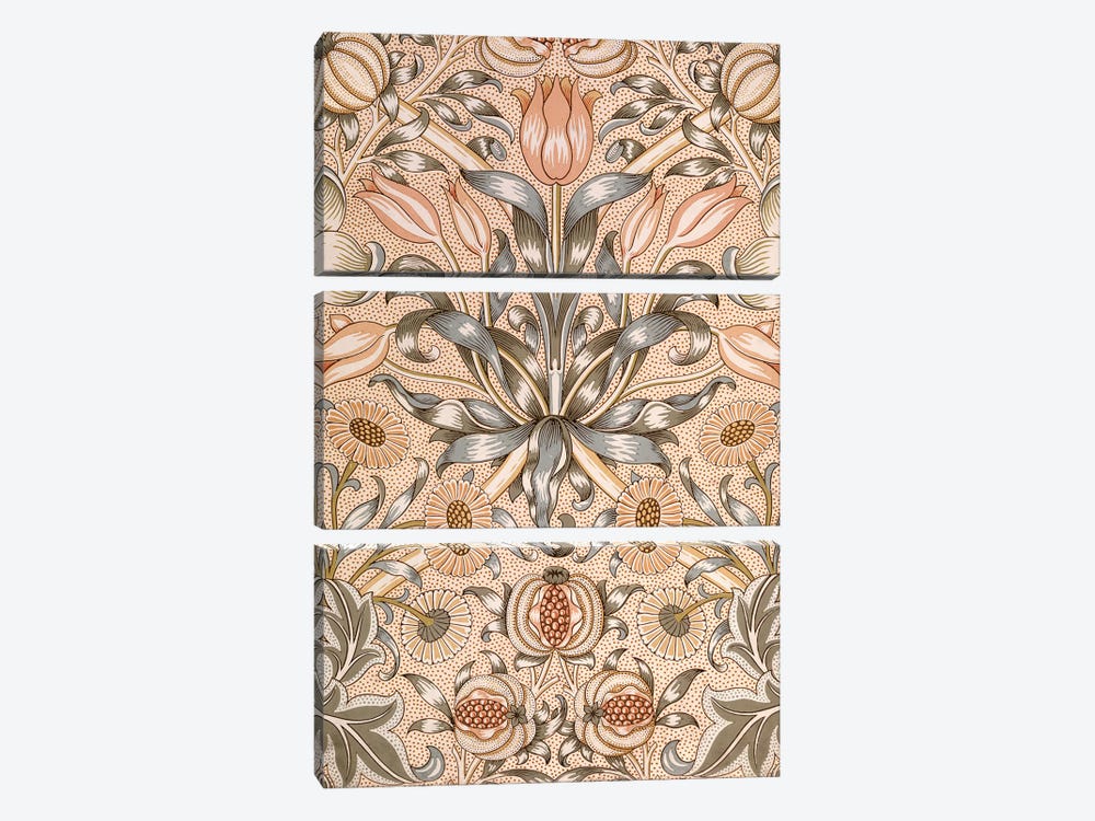 Lily and Pomegranate Wallpaper Design by William Morris 3-piece Canvas Art Print