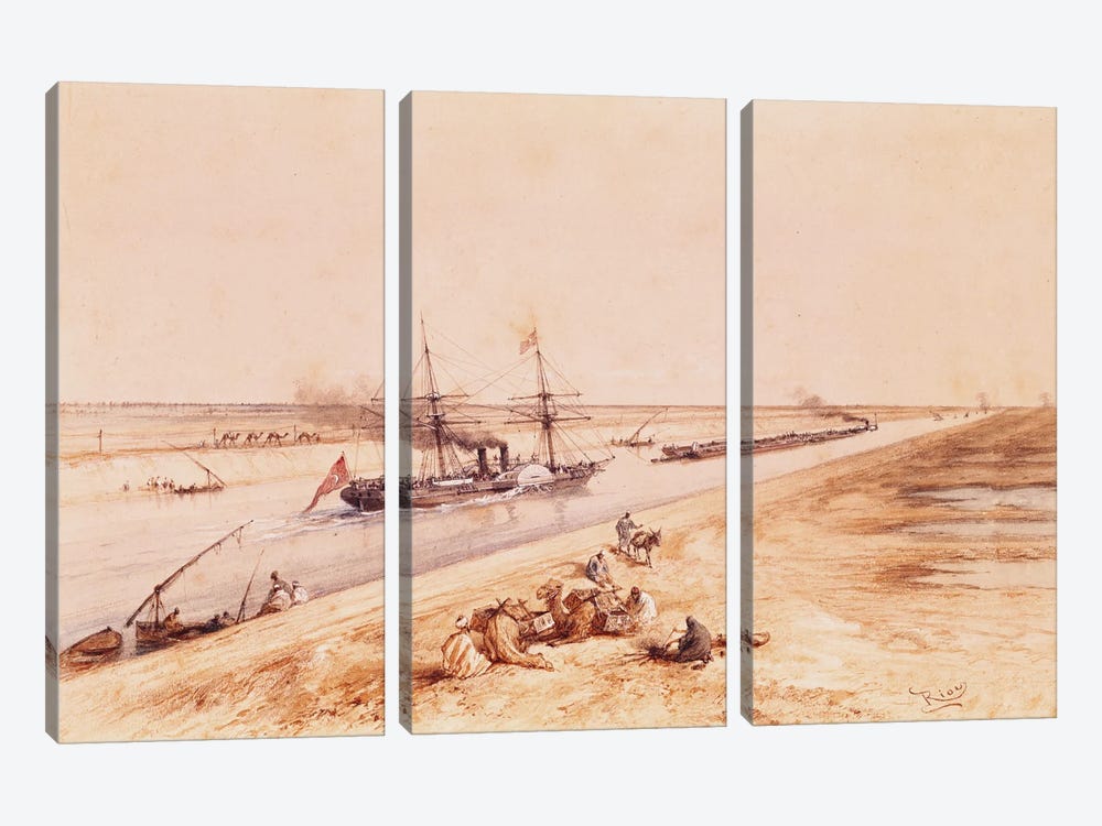 A Turkish Paddle Steamer Going Up the Suez Canal, from a souvenir album to commemorate the Voyage of Empress Eugenie  3-piece Canvas Artwork