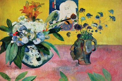 Still Life With Head-Shaped Vase And - Canvas Wall Art