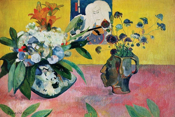 Paul Gauguin: Still Life With Head-Shaped Vase And Japanese Woodcut by Paul Gauguin
