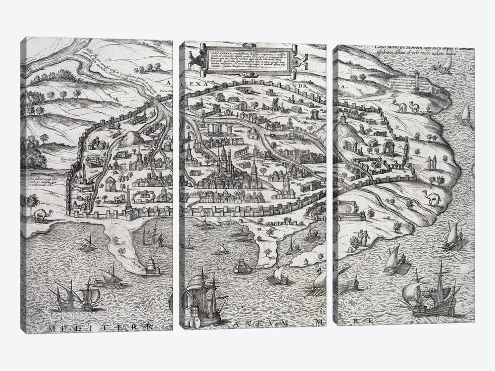 Town map of Alexandria in Egypt, c.1625  by Unknown Artist 3-piece Canvas Print