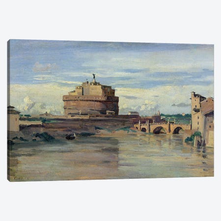Castel Sant' Angelo and the River Tiber, Rome  Canvas Print #BMN1357} by Jean-Baptiste-Camille Corot Art Print