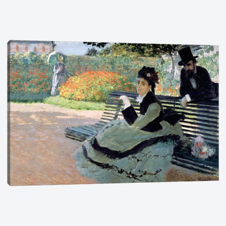 Madame Monet on a Garden Bench Canvas Print #BMN1362} by Claude Monet Canvas Print