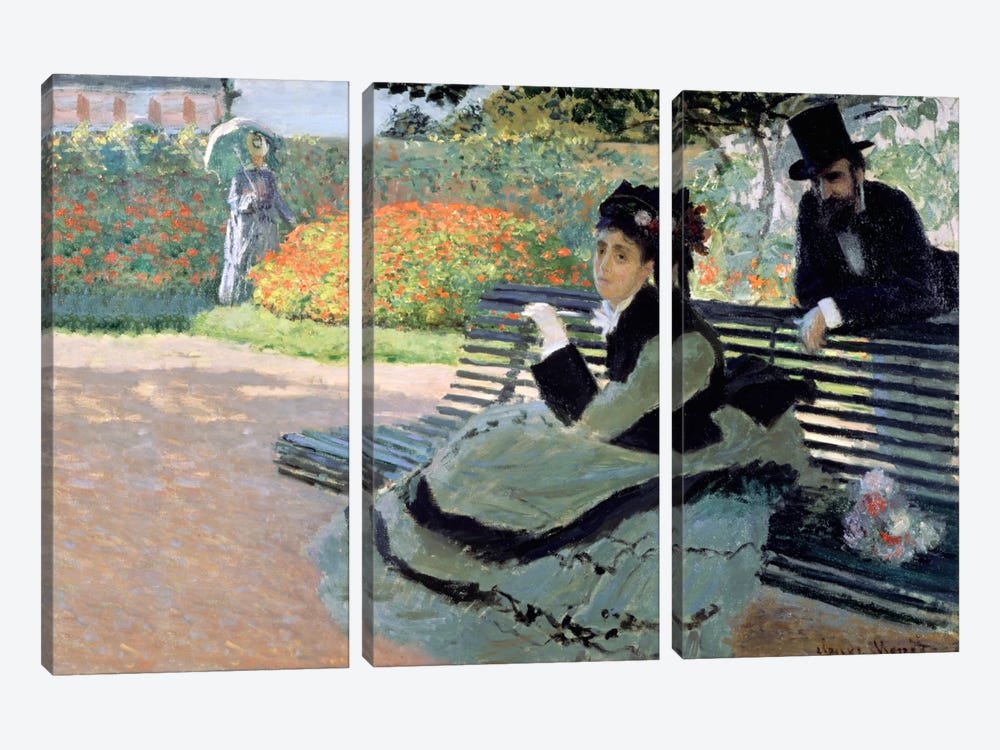 Madame Monet on a Garden Bench 3-piece Canvas Print