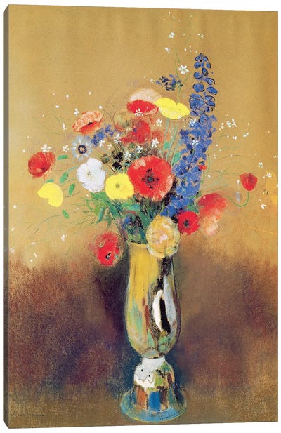 Wild flowers in a Long-necked Vase, c.1912  Canvas Art Print - Odilon Redon