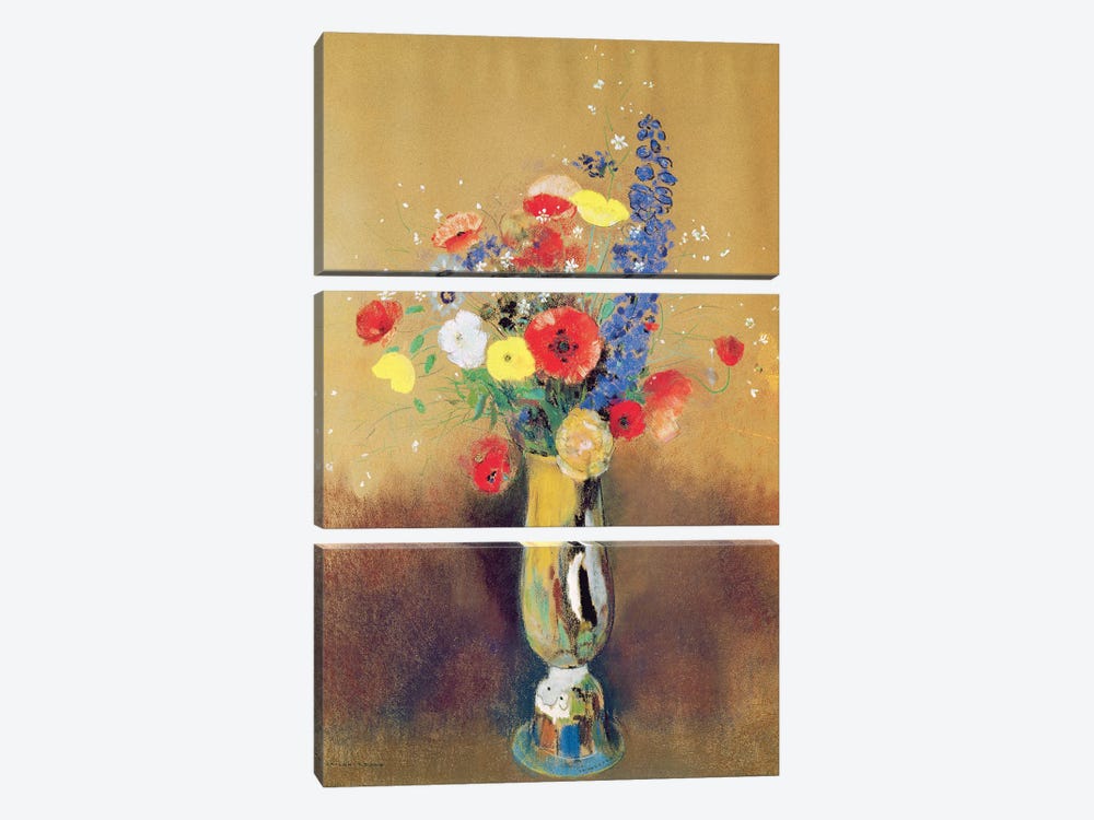 Wild flowers in a Long-necked Vase, c.1912  by Odilon Redon 3-piece Canvas Artwork