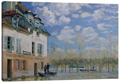 The Boat in the Flood, Port-Marly, 1876  Canvas Art Print - Alfred Sisley