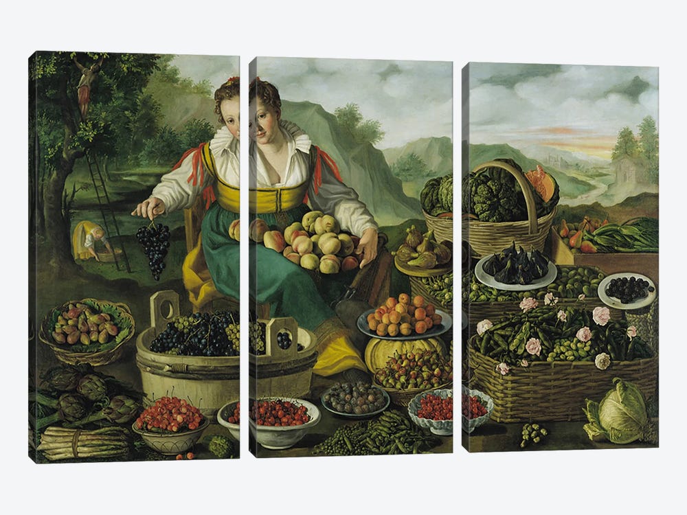 The Fruit Seller  by Vincenzo Campi 3-piece Canvas Print