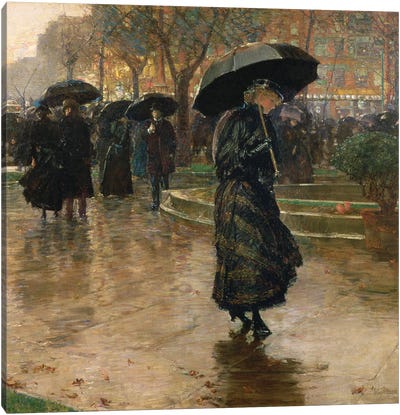 Rain Storm, Union Square, 1890  Canvas Art Print - Childe Hassam