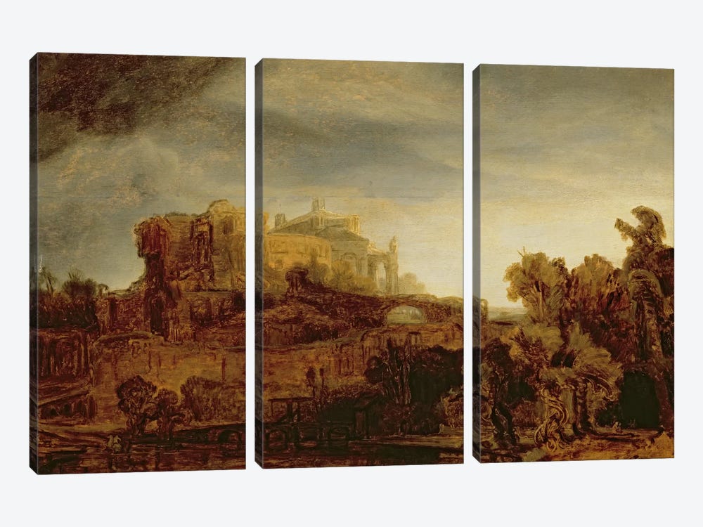 Landscape with a Chateau  by Rembrandt van Rijn 3-piece Canvas Print