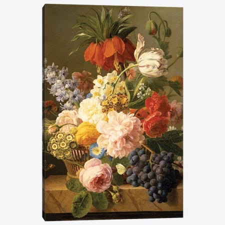 Still Life with Flowers and Fruit, 1827  Canvas Print #BMN1425} by Jan Frans van Dael Canvas Art Print