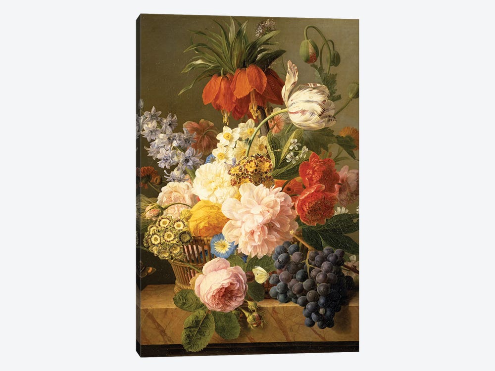 Still Life with Flowers and Fruit, 1827  by Jan Frans van Dael 1-piece Canvas Print