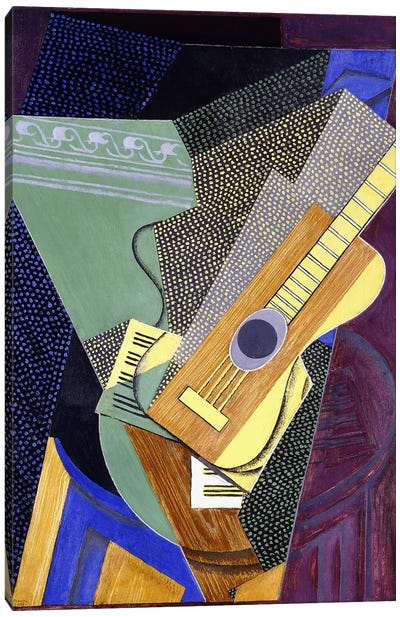 Guitar on a Table; Guitare sur une Table, 1916 (oil on canvas) Canvas Art Print - Blue & Yellow Art