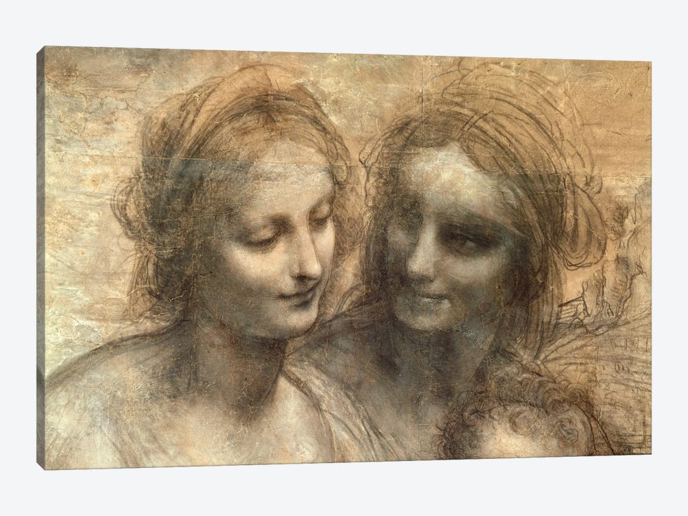Detail of the Heads of the Virgin and St. Anne, from The Virgin and Child with SS. Anne and John the Baptist, c.1499  by Leonardo da Vinci 1-piece Canvas Art Print