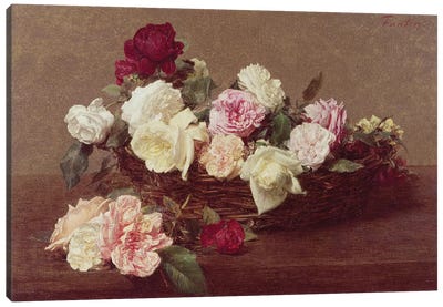 A Basket of Roses, 1890  Canvas Art Print - Still Life