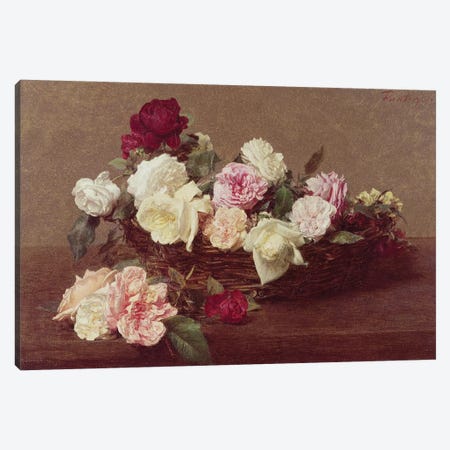 A Basket of Roses, 1890  Canvas Print #BMN1459} by Ignace Henri Jean Theodore Fantin-Latour Art Print