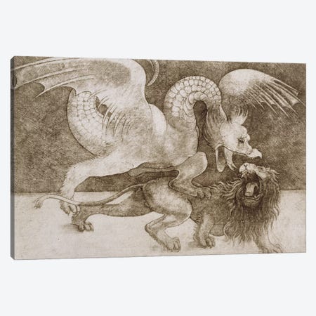 Fight between a Dragon and a Lion  Canvas Print #BMN1460} by Leonardo da Vinci Canvas Wall Art