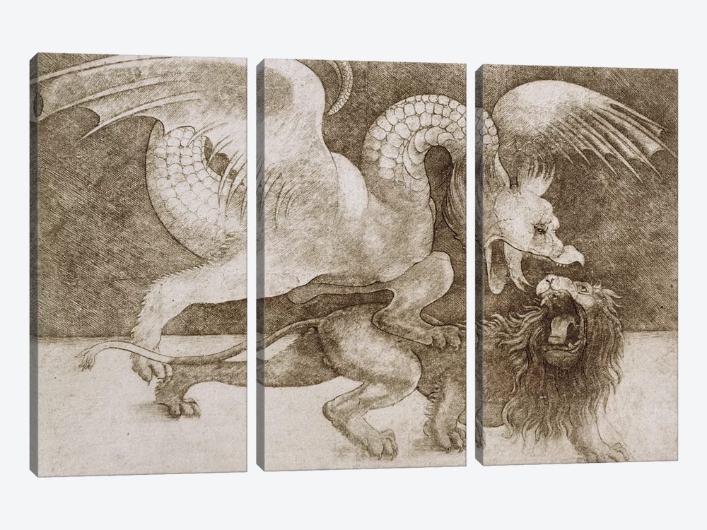 Fight between a Dragon and a Lion  by Leonardo da Vinci 3-piece Canvas Art