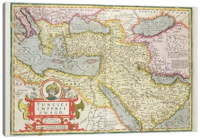 Map of the Turkish Empire, from the Mercator 'Atlas' pub. by Jodocus Hondius  Canvas Art Print - Dutch School