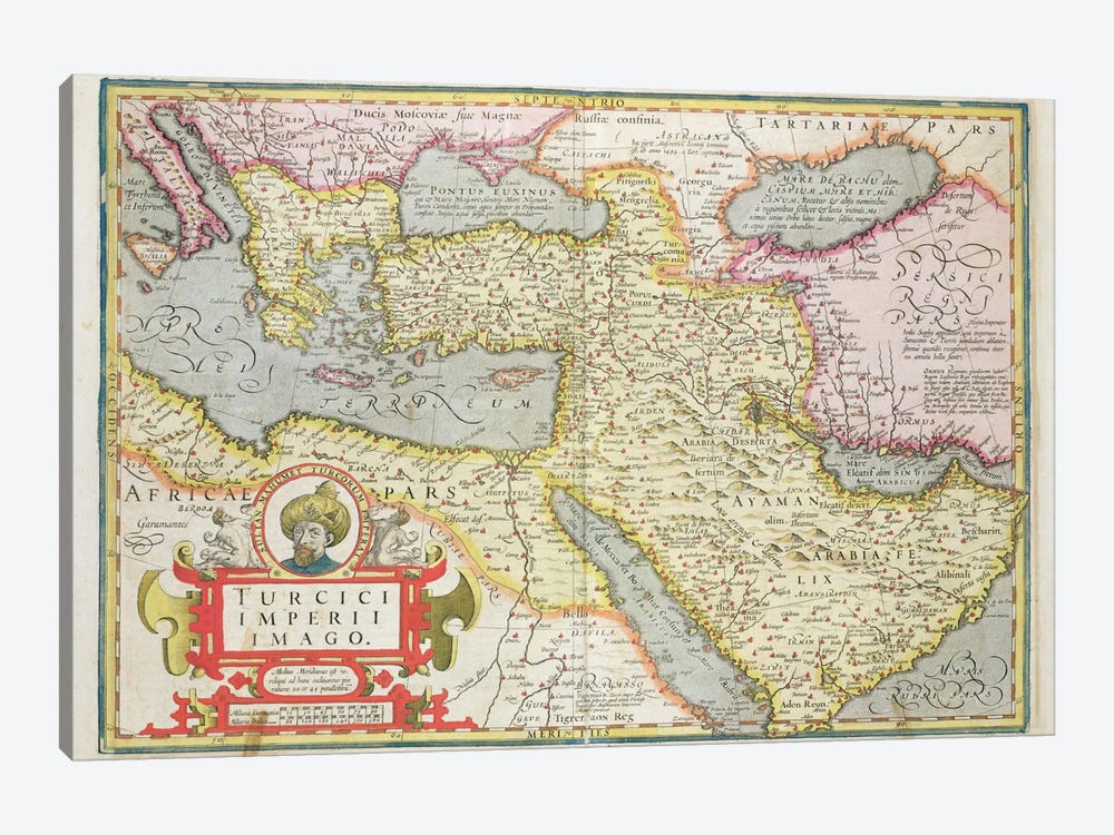 Map of the Turkish Empire, from the Mercator 'Atlas' pub. by Jodocus Hondius  1-piece Canvas Art Print