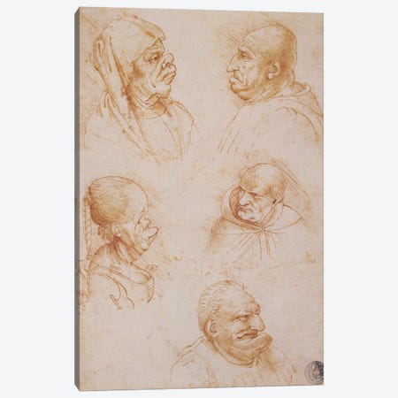 Five Studies of Grotesque Faces  Canvas Print #BMN1482} by Leonardo da Vinci Canvas Wall Art