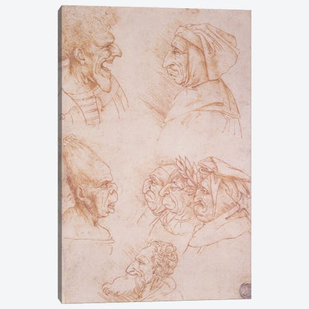 Seven Studies of Grotesque Faces  Canvas Print #BMN1483} by Leonardo da Vinci Canvas Art