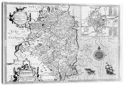 The County of Leinster with the City of Dublin Described, engraved by Jodocus Hondius  Canvas Art Print