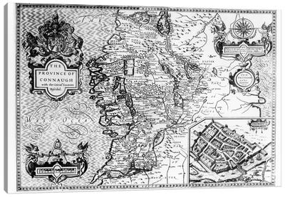 The Province of Connaught with the City of Galway Described, engraved by Jodocus Hondius  Canvas Art Print - Ireland Art
