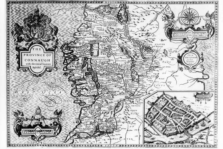 The Province of Connaught with the City of Galway Described, engraved by Jodocus Hondius  by John Speed wall art